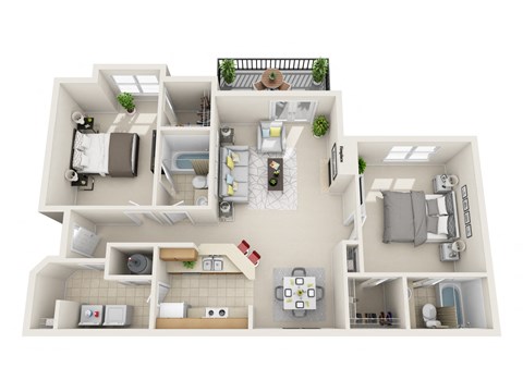 Floor plan for 2 beds, 2 baths, 1027 sqft